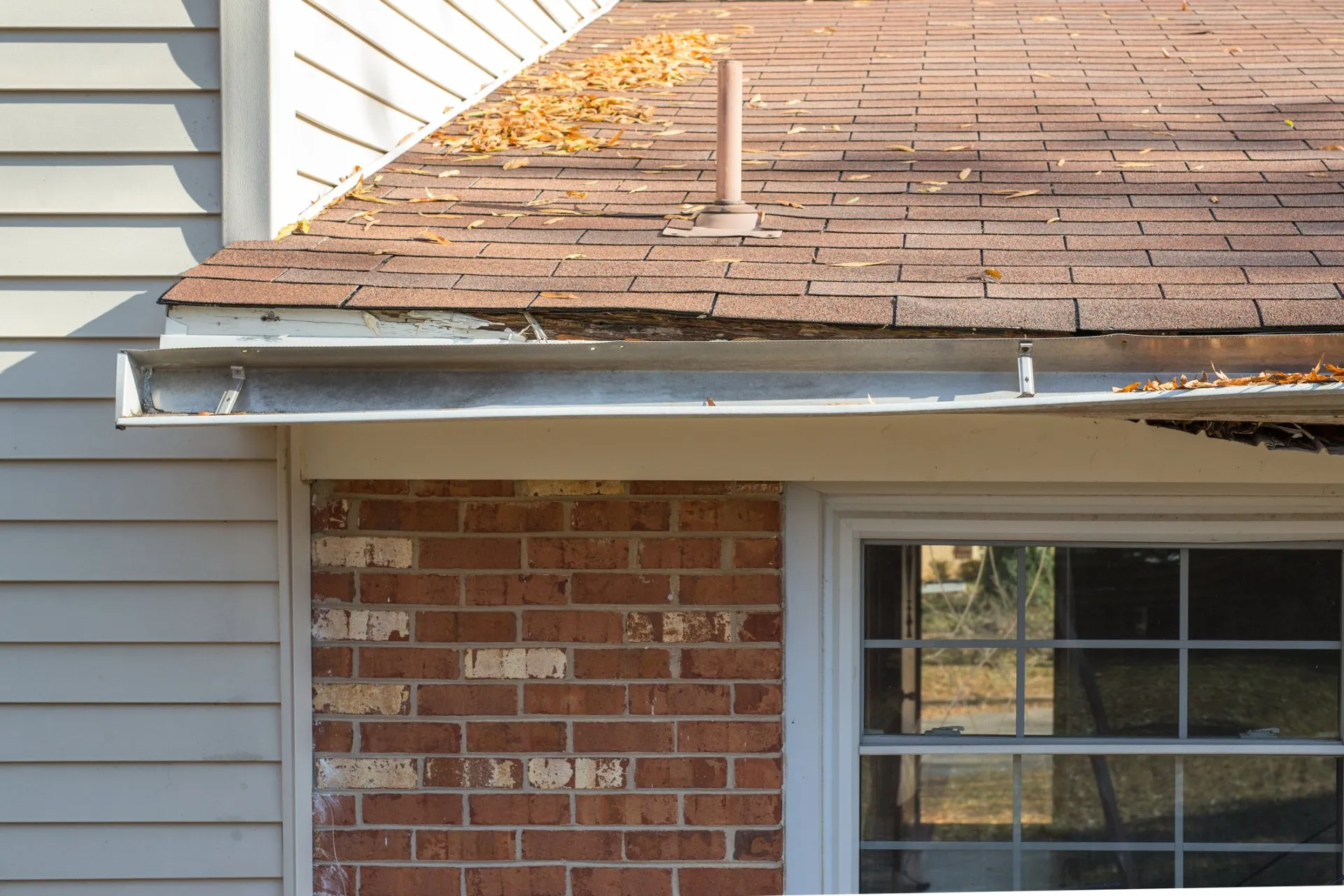 Wood rot along a home roofline